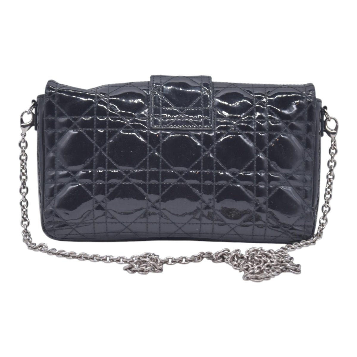 $2100 CHRISTIAN DIOR Cannage Patent Miss Dior Chain Shoulder Bag Black CONSIGNMENT 10021555