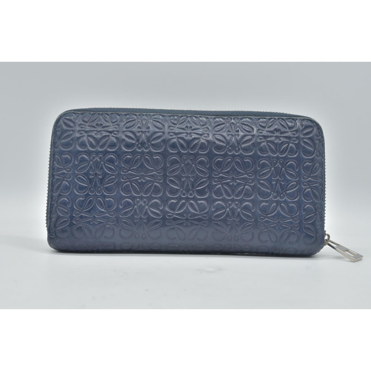 Loewe Calfskin Embossed Repeat Medium Zip Wallet Blue