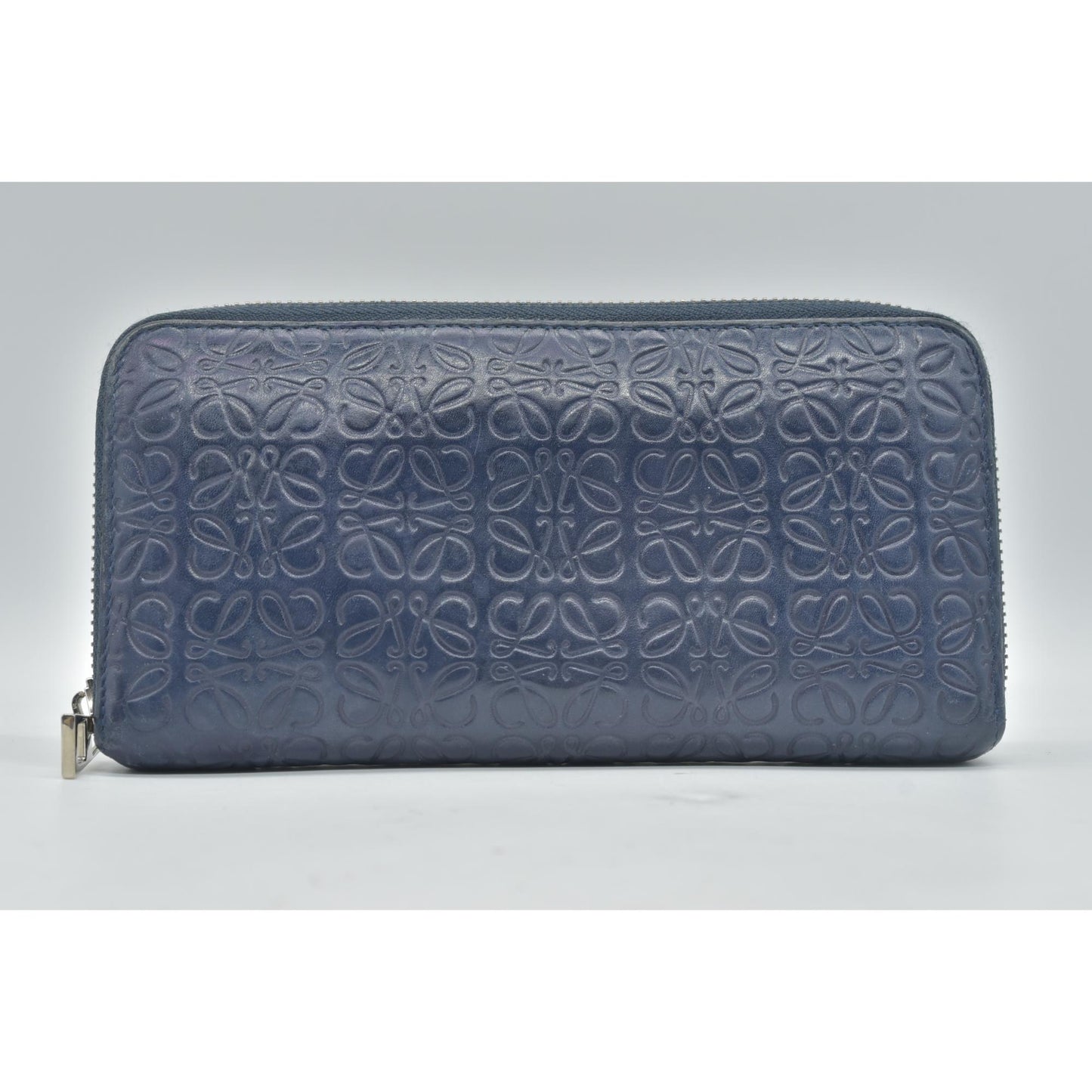 Loewe Calfskin Embossed Repeat Medium Zip Wallet Blue