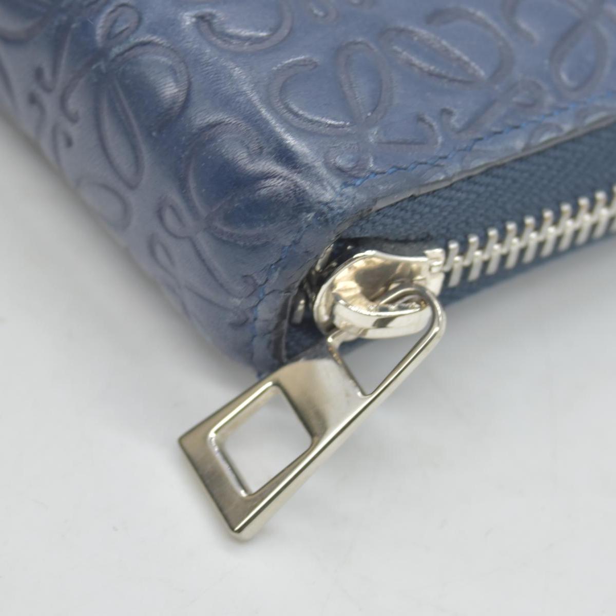 Loewe Calfskin Embossed Repeat Medium Zip Wallet Blue
