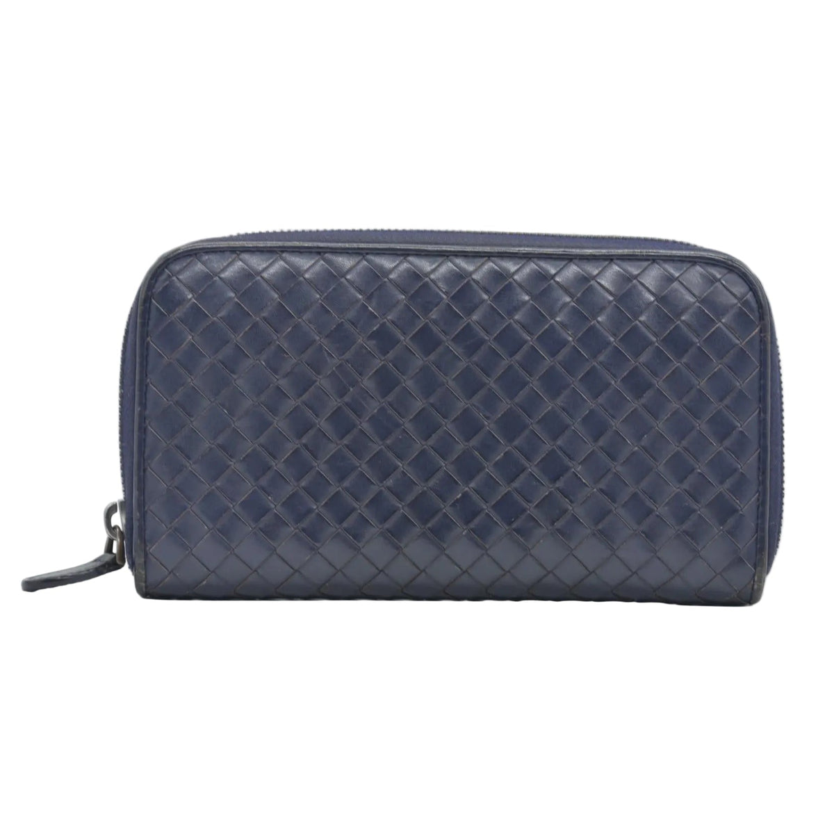$1100 Bottega Veneta Nappa Intrecciato Zip Around Wallet Navy CONSIGNMENT