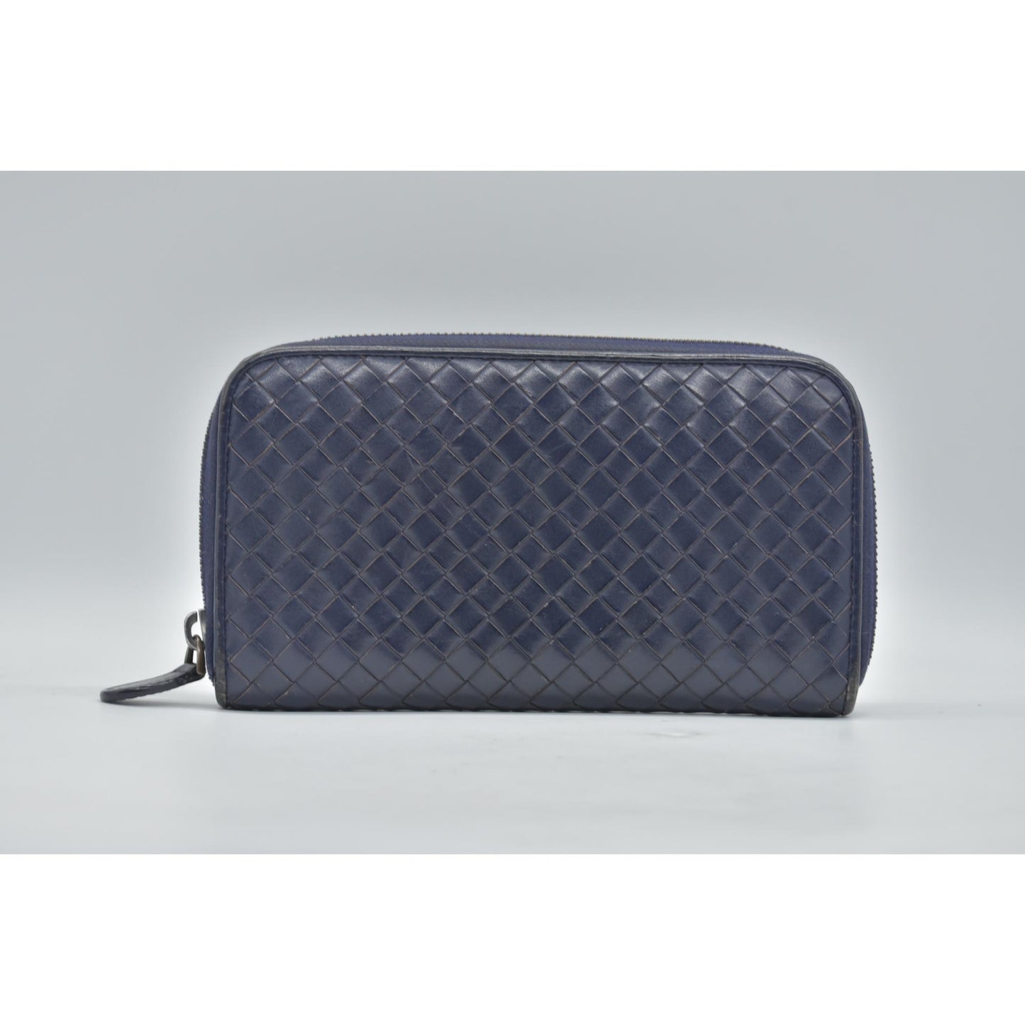 Bottega Veneta Nappa Intrecciato Zip Around Wallet Navy