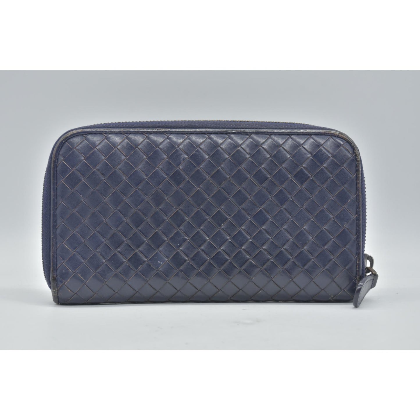 Bottega Veneta Nappa Intrecciato Zip Around Wallet Navy