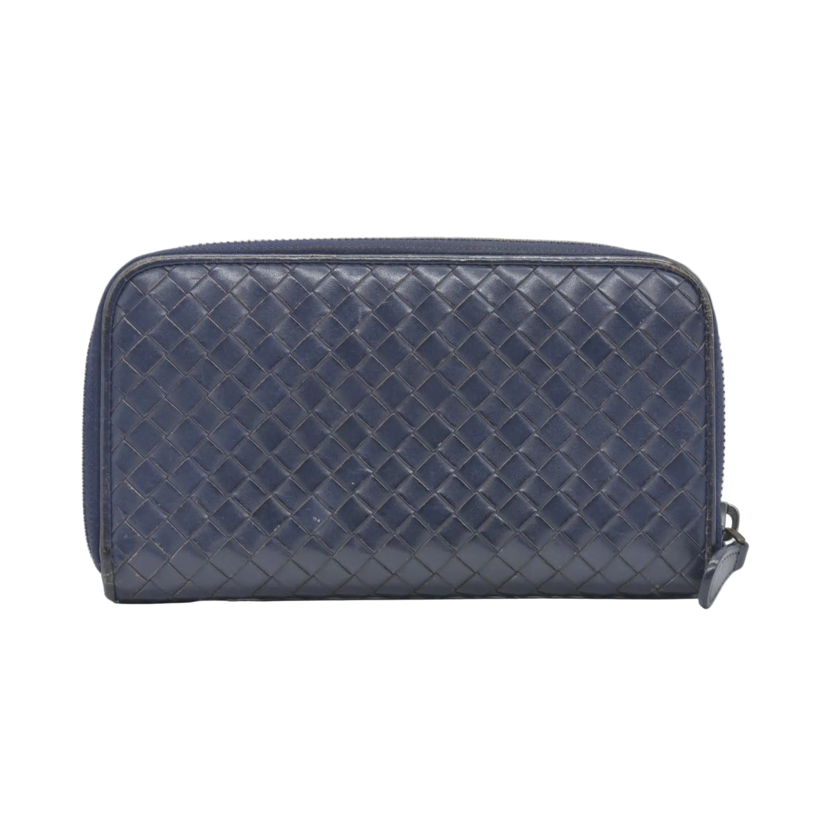 $1100 Bottega Veneta Nappa Intrecciato Zip Around Wallet Navy CONSIGNMENT