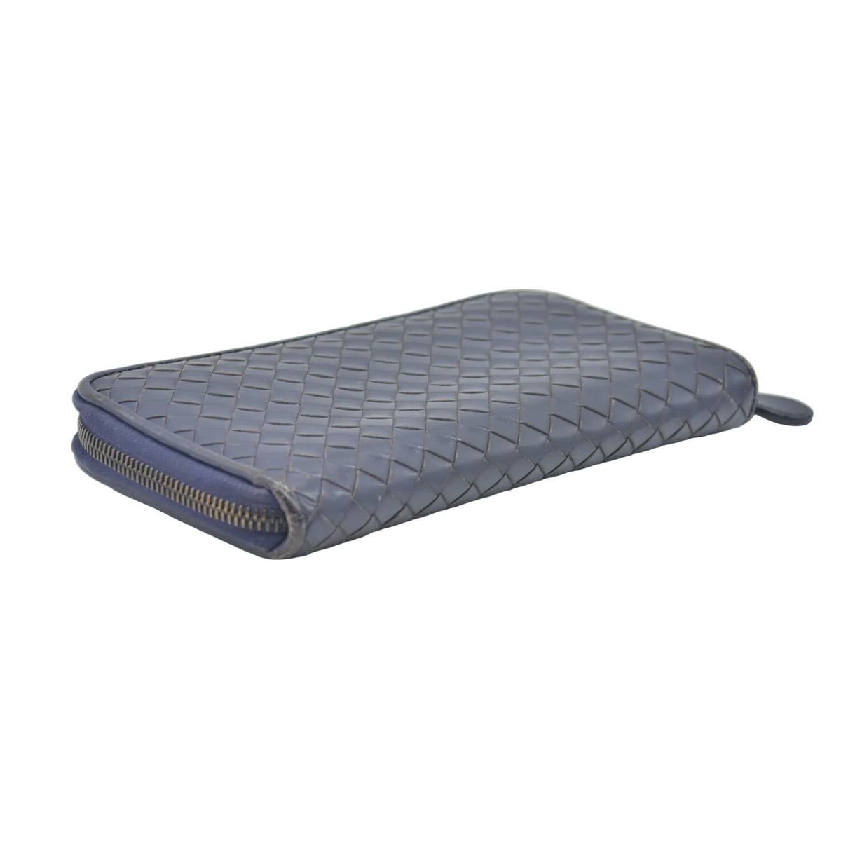 $1100 Bottega Veneta Nappa Intrecciato Zip Around Wallet Navy CONSIGNMENT