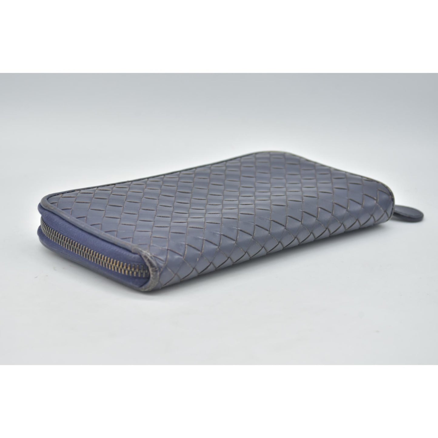 Bottega Veneta Nappa Intrecciato Zip Around Wallet Navy