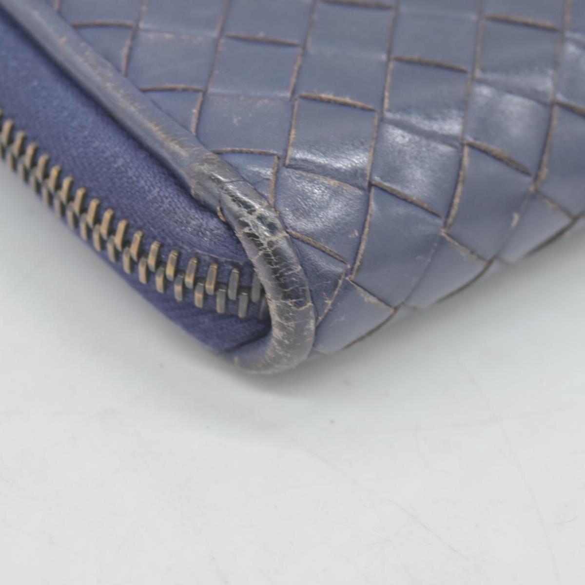 Bottega Veneta Nappa Intrecciato Zip Around Wallet Navy