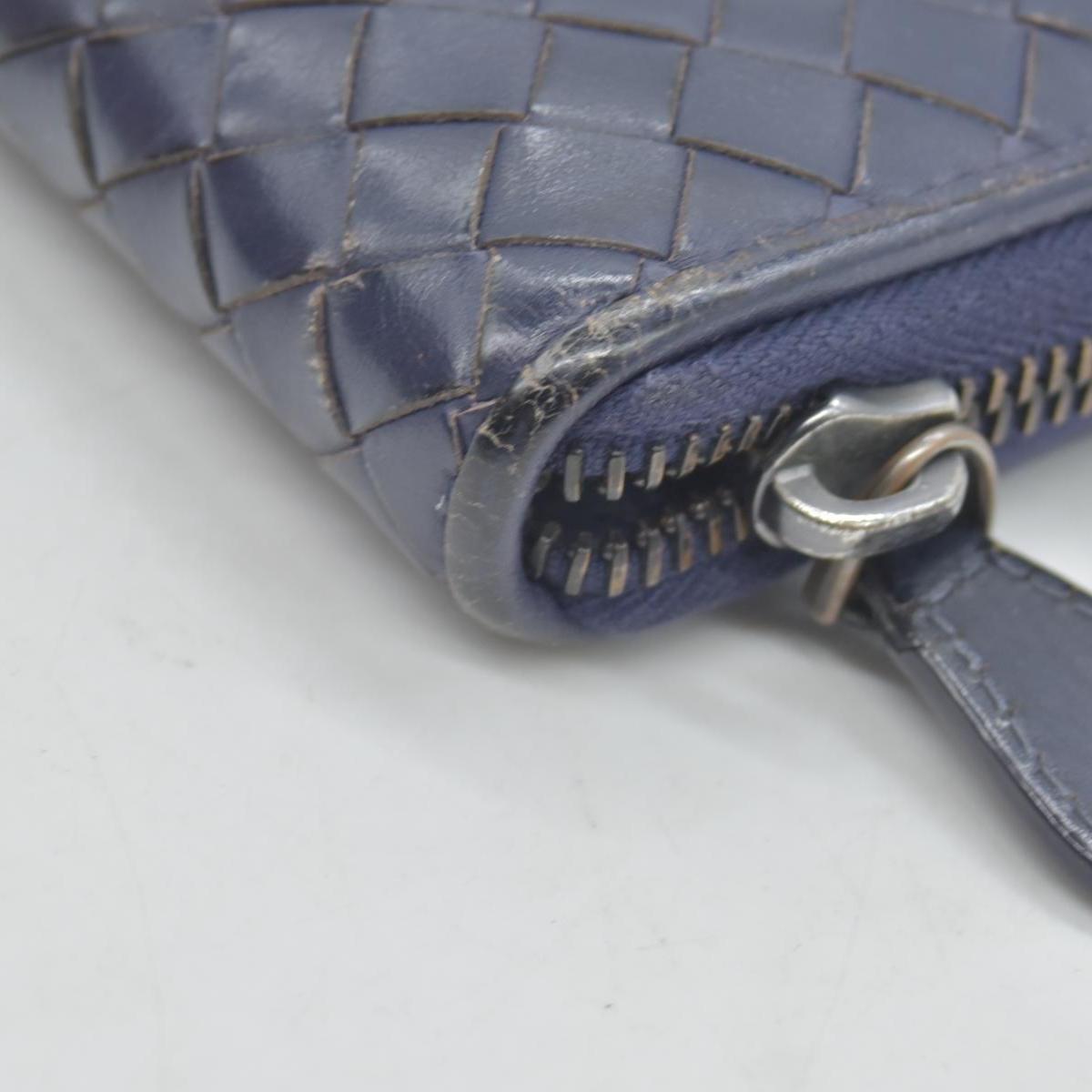 Bottega Veneta Nappa Intrecciato Zip Around Wallet Navy