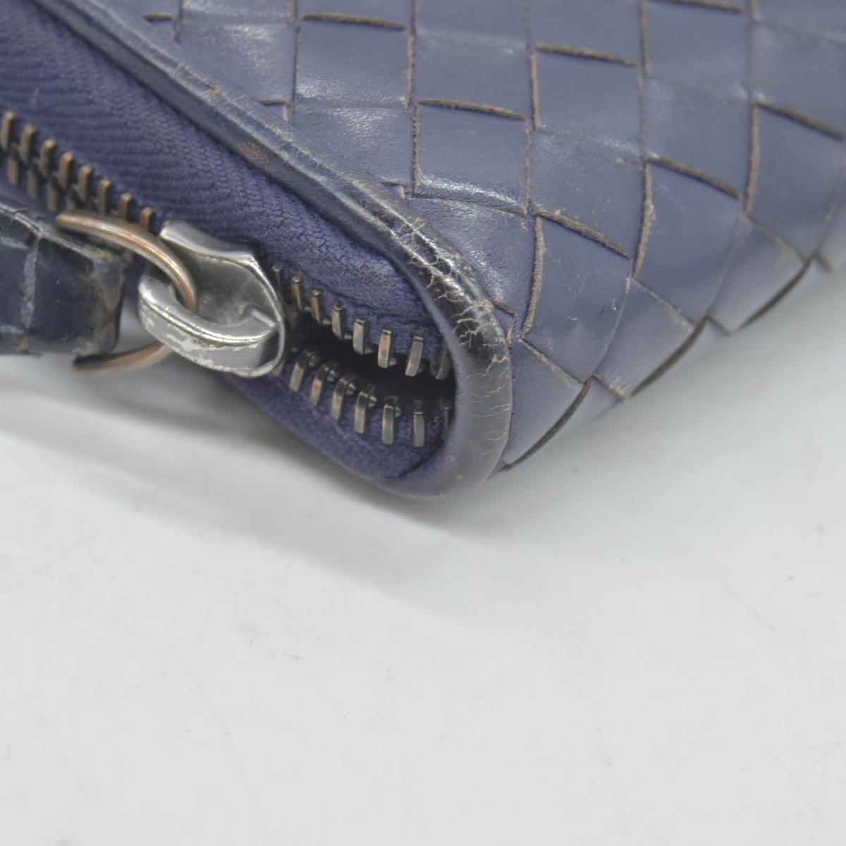 Bottega Veneta Nappa Intrecciato Zip Around Wallet Navy