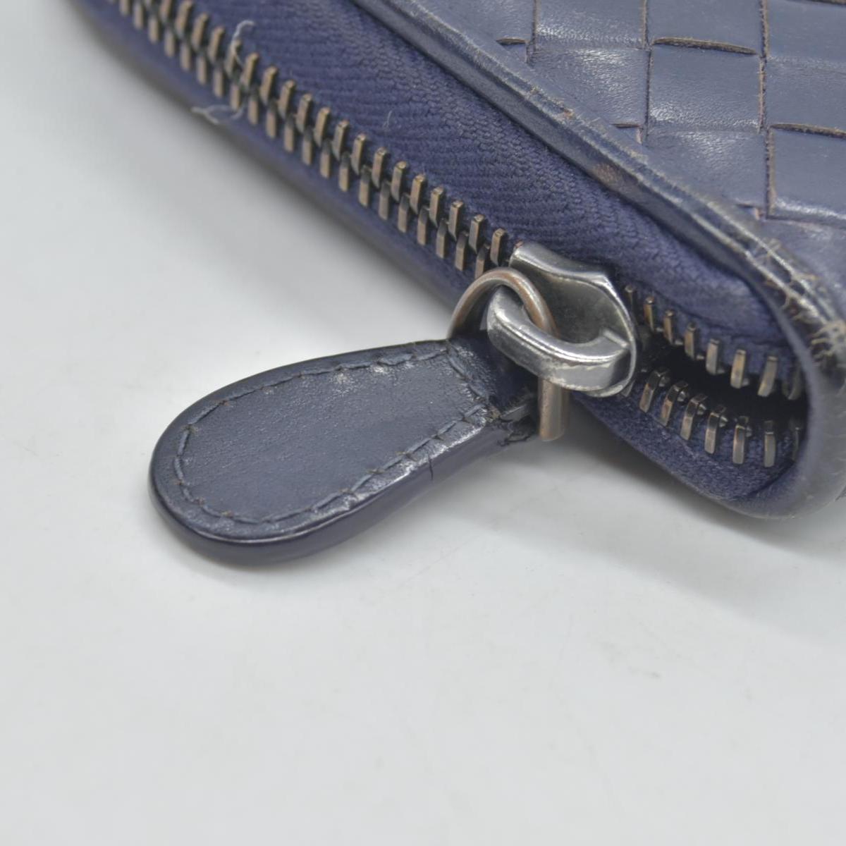 Bottega Veneta Nappa Intrecciato Zip Around Wallet Navy