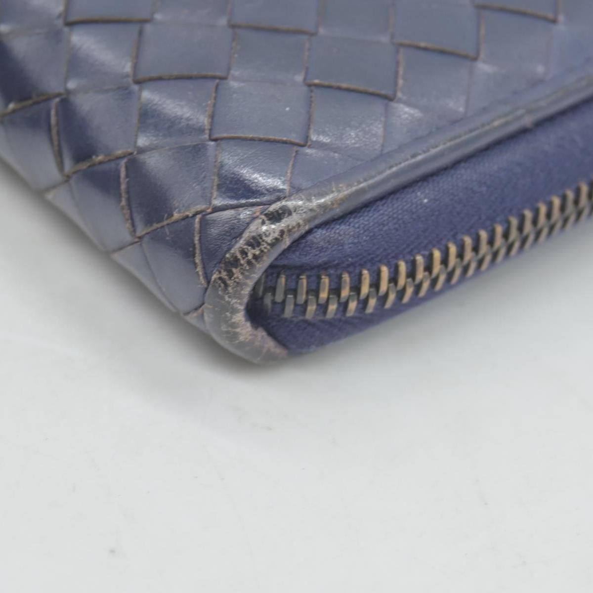 Bottega Veneta Nappa Intrecciato Zip Around Wallet Navy