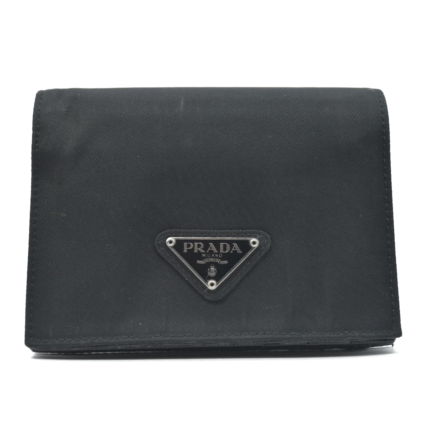 $650 PRADA Logo Plate Nylon Bifold Wallet Purse Black