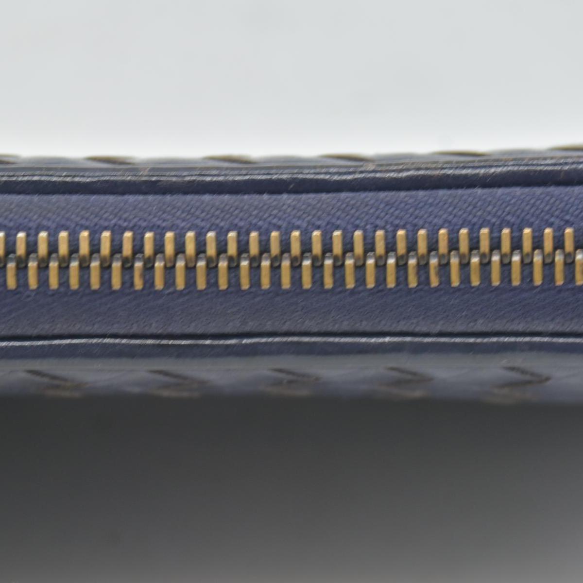 Bottega Veneta Nappa Intrecciato Zip Around Wallet Navy