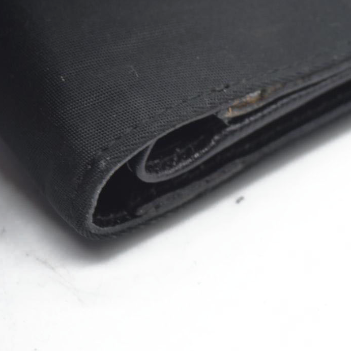 $650 PRADA Logo Plate Nylon Bifold Wallet Purse Black