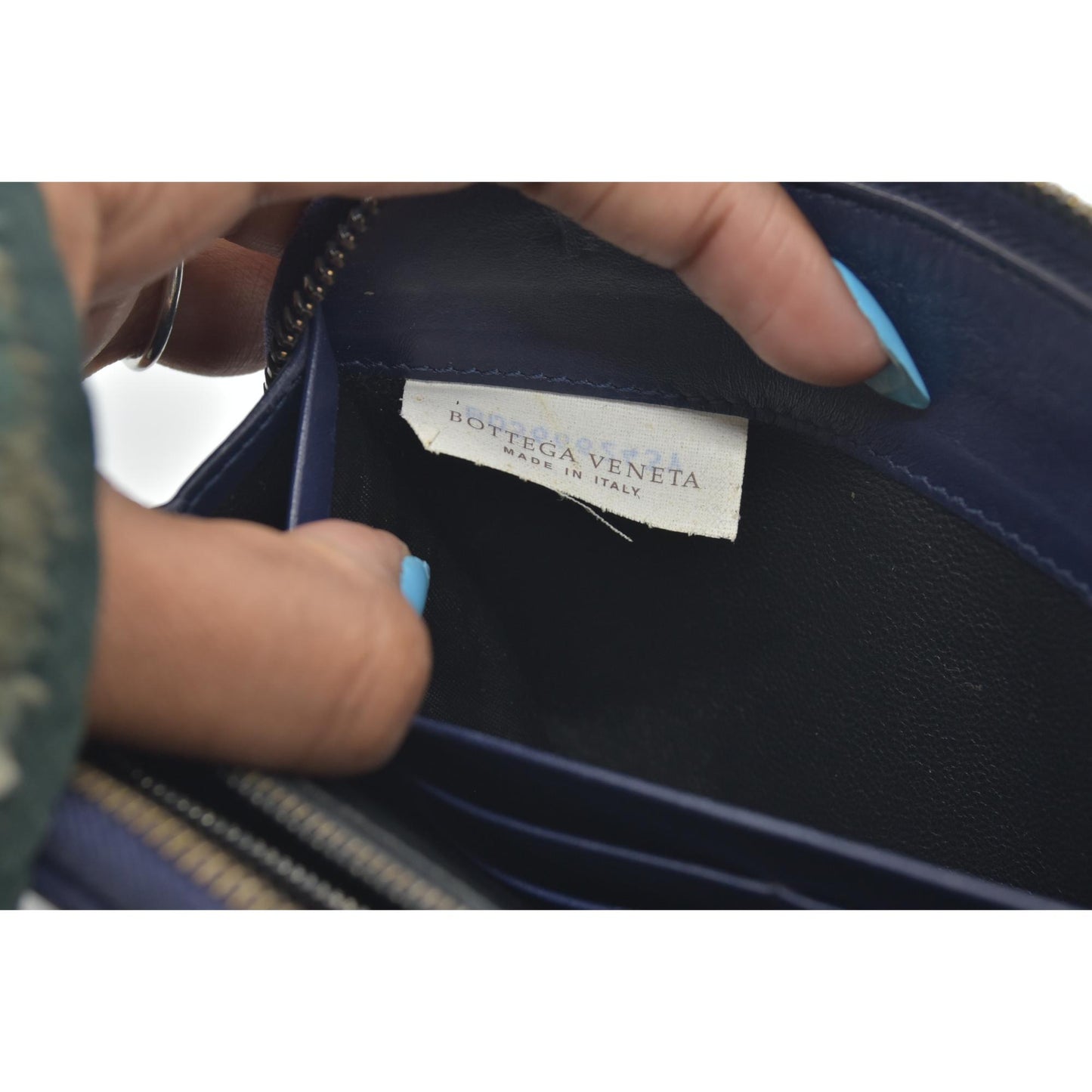 Bottega Veneta Nappa Intrecciato Zip Around Wallet Navy