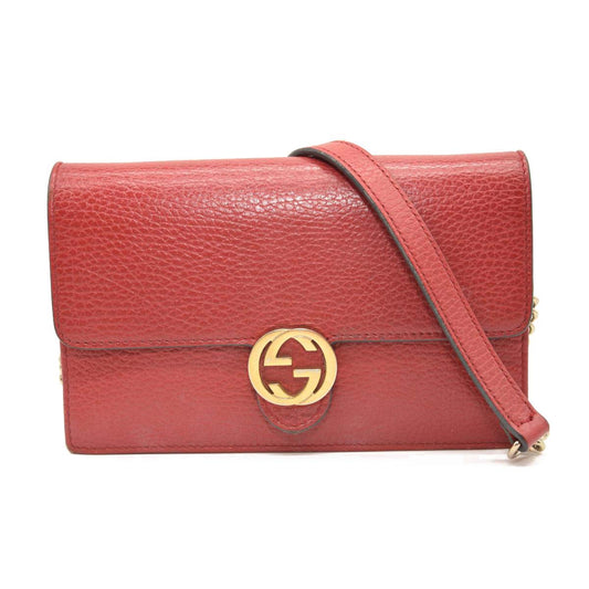 GUCCI Dollar Calfskin Interlocking G Chain Wallet Red