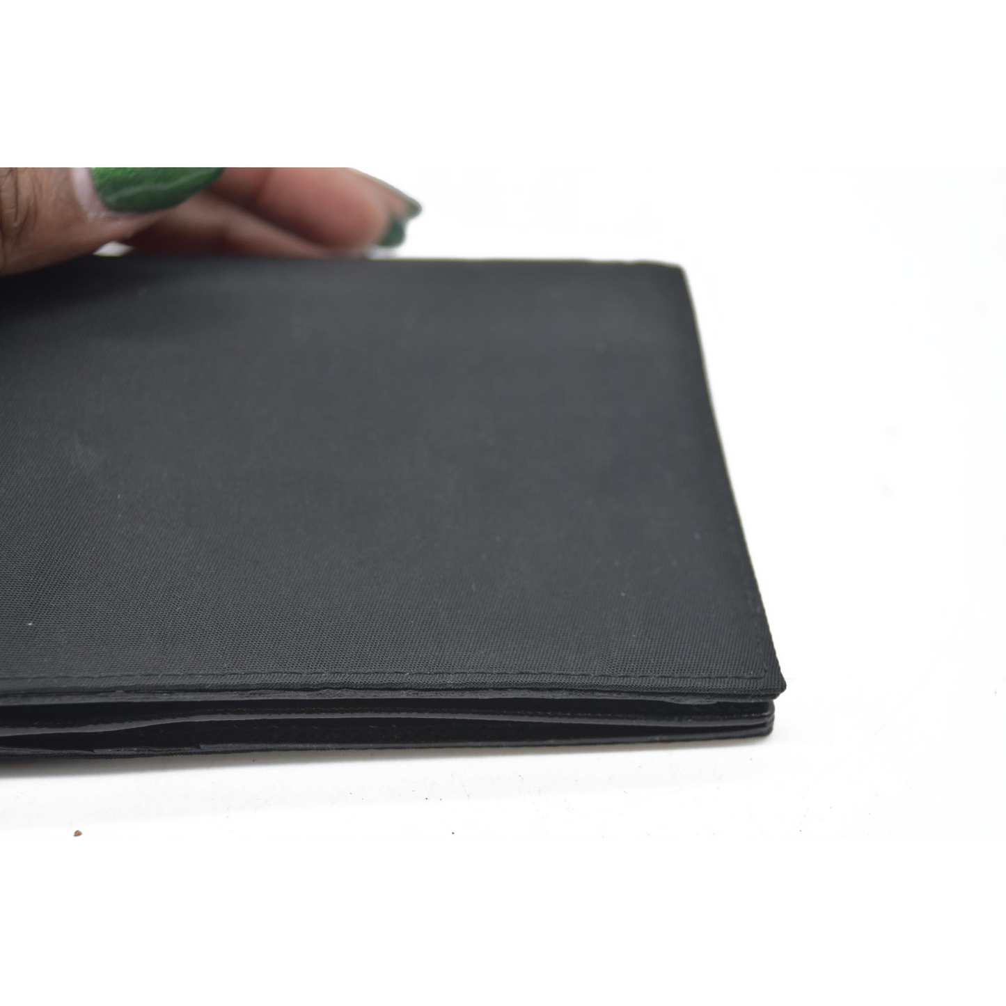 $650 PRADA Logo Plate Nylon Bifold Wallet Purse Black