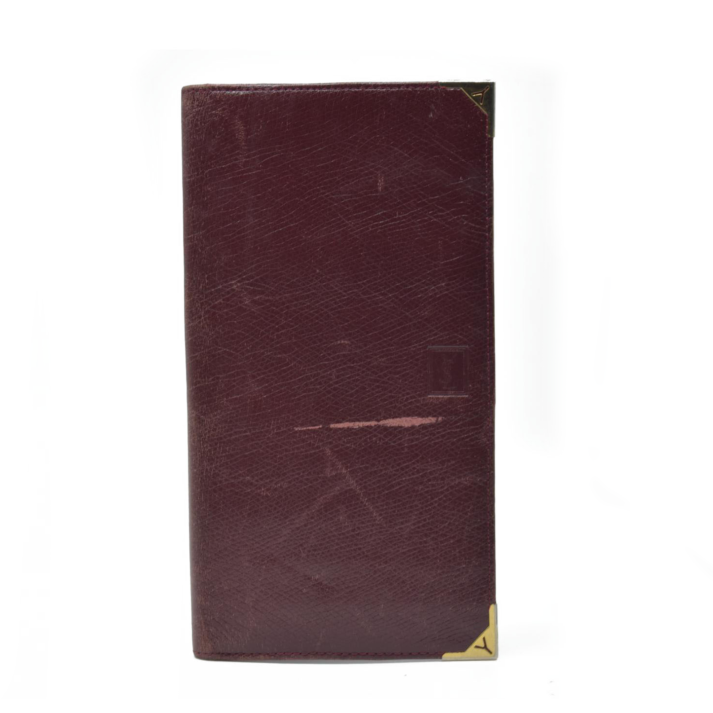 $690 Yves Saint Laurent YSL Logo Leather Long Bifold Wallet Bordeaux