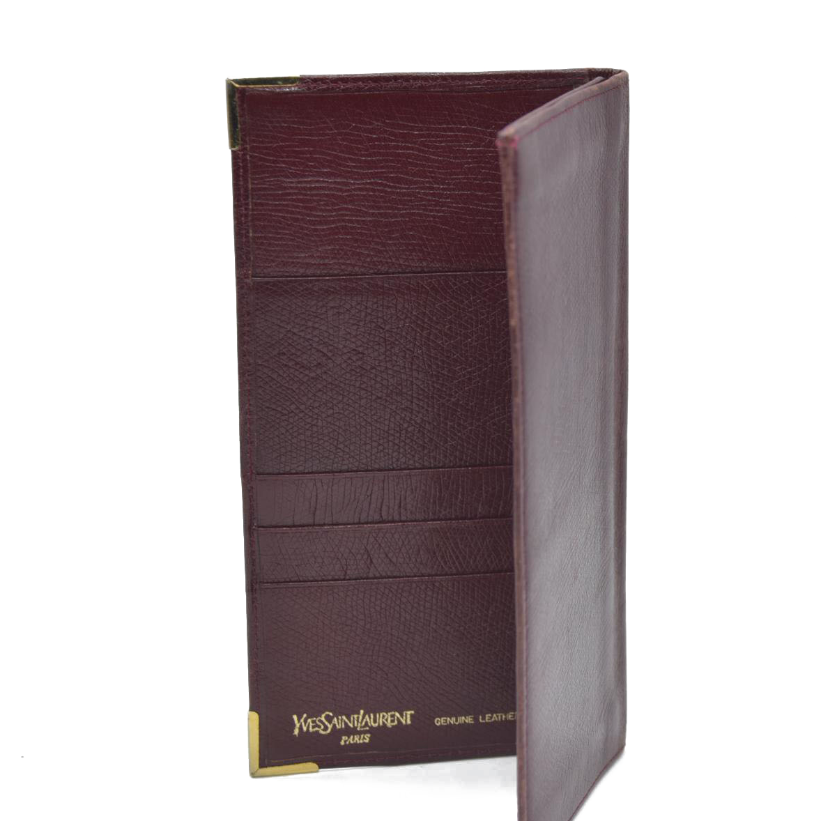 $690 Yves Saint Laurent YSL Logo Leather Long Bifold Wallet Bordeaux