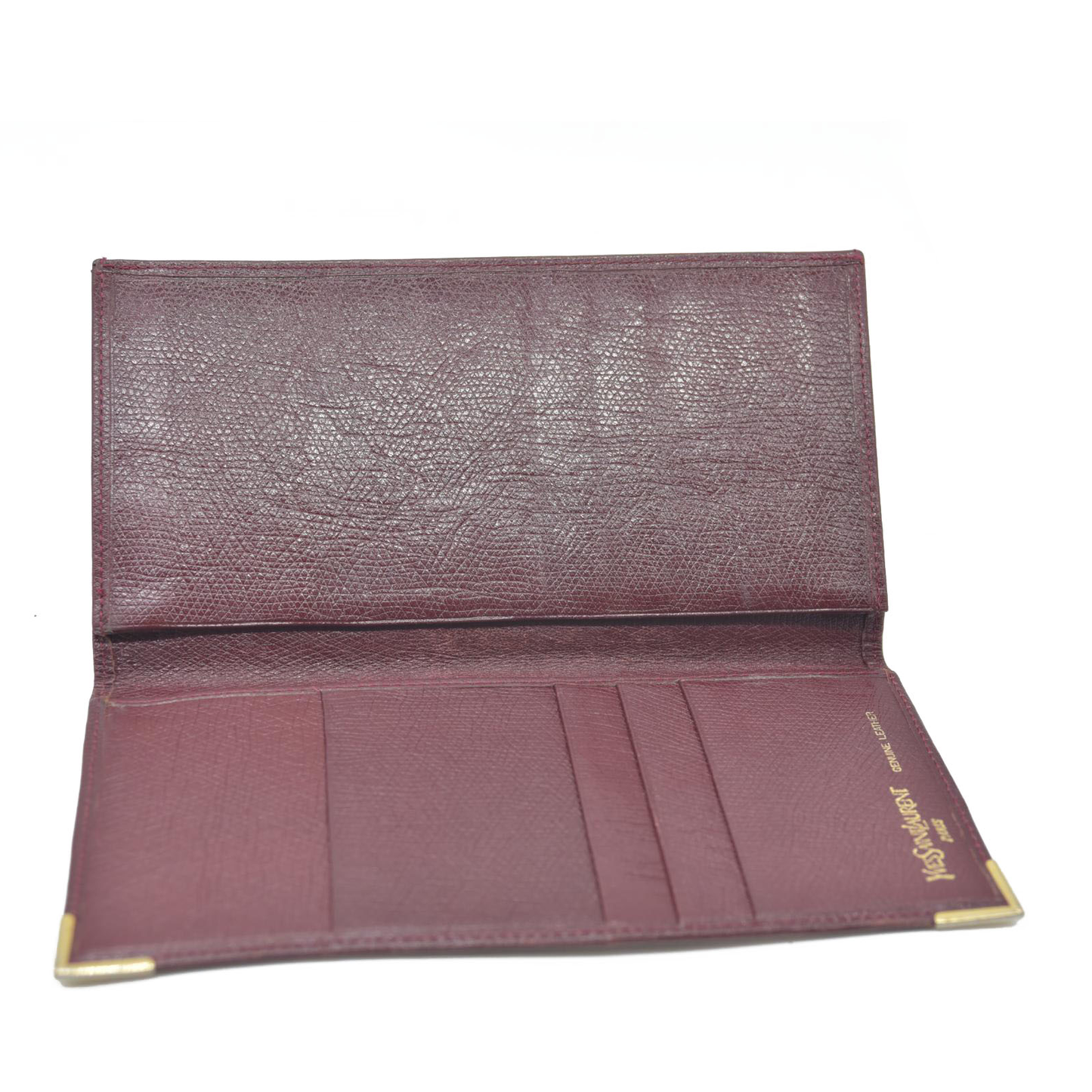 $690 Yves Saint Laurent YSL Logo Leather Long Bifold Wallet Bordeaux