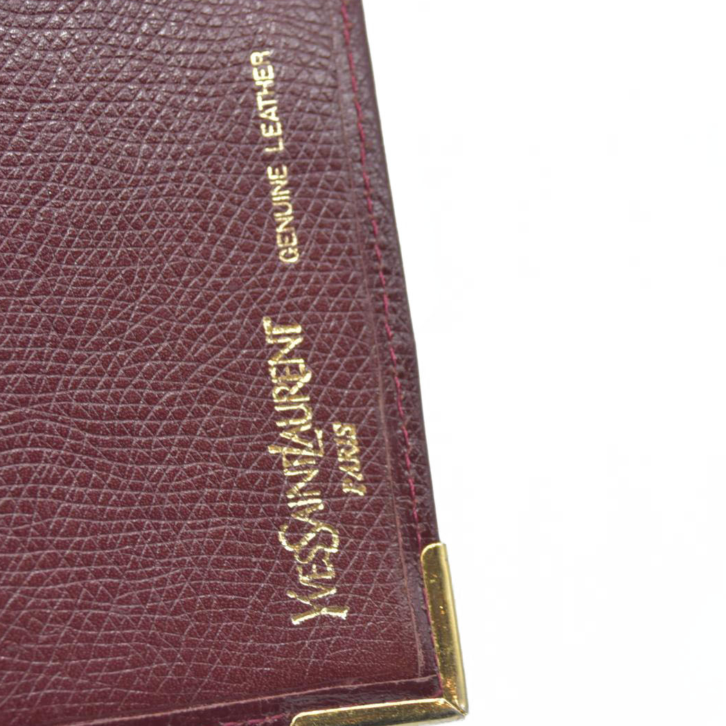 $690 Yves Saint Laurent YSL Logo Leather Long Bifold Wallet Bordeaux