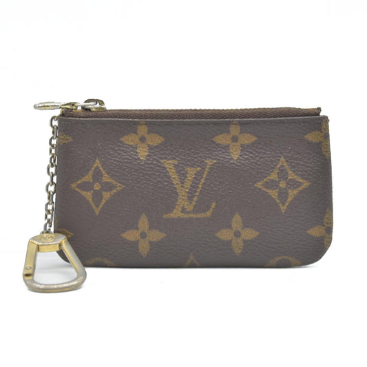 AUCTION $345 Louis Vuitton Monogram Pochette Cles Wallet Coin Purse Brown