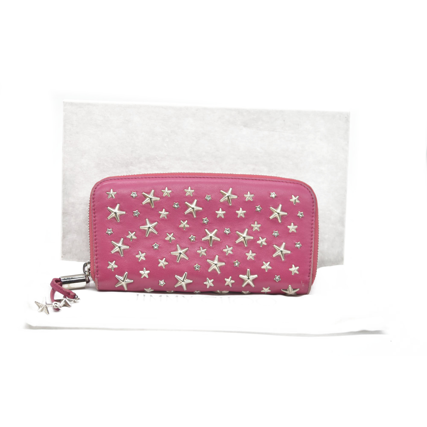 $825 Jimmy Choo Filipa Star-Studded Zip-Around Leather Wallet Pink