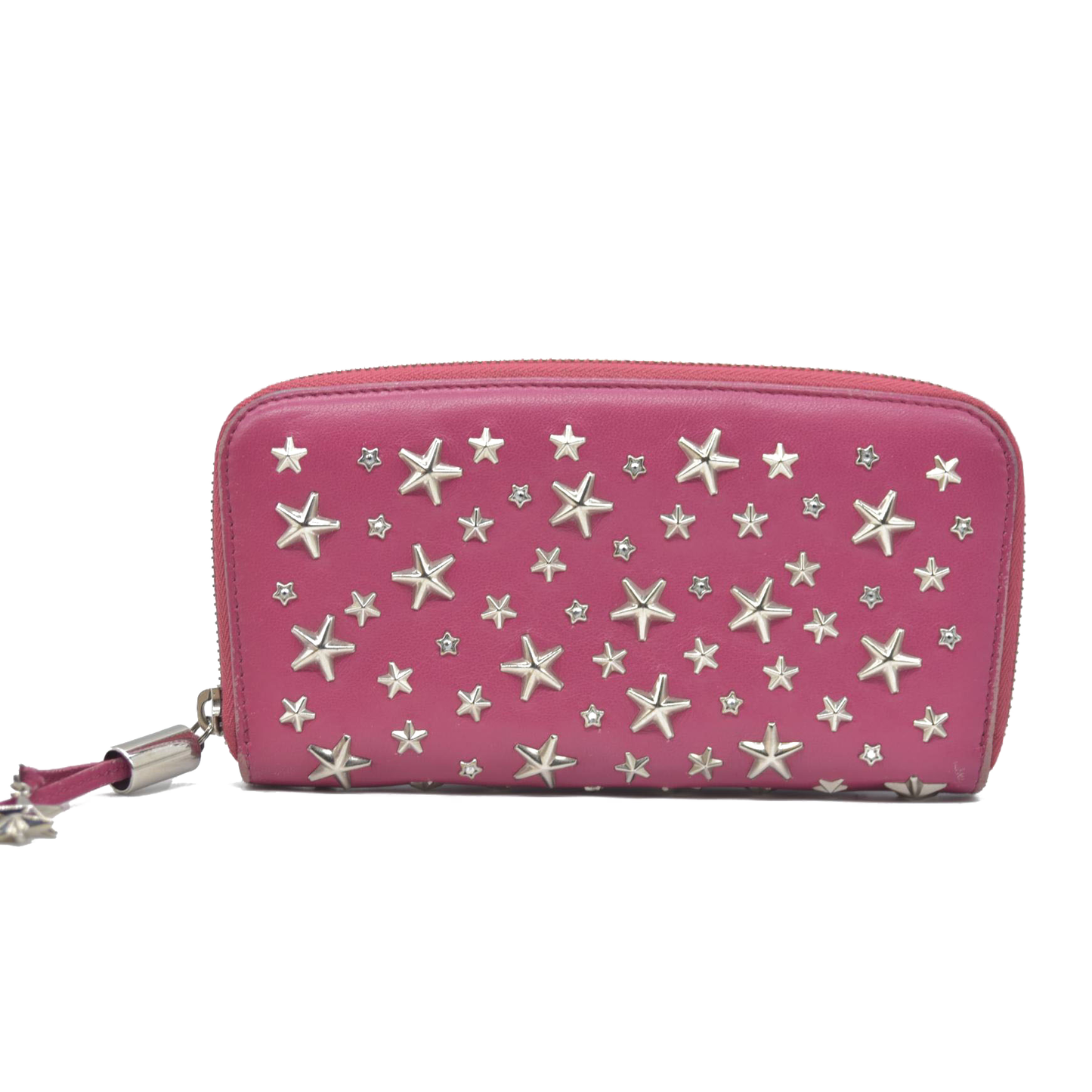 $825 Jimmy Choo Filipa Star-Studded Zip-Around Leather Wallet Pink