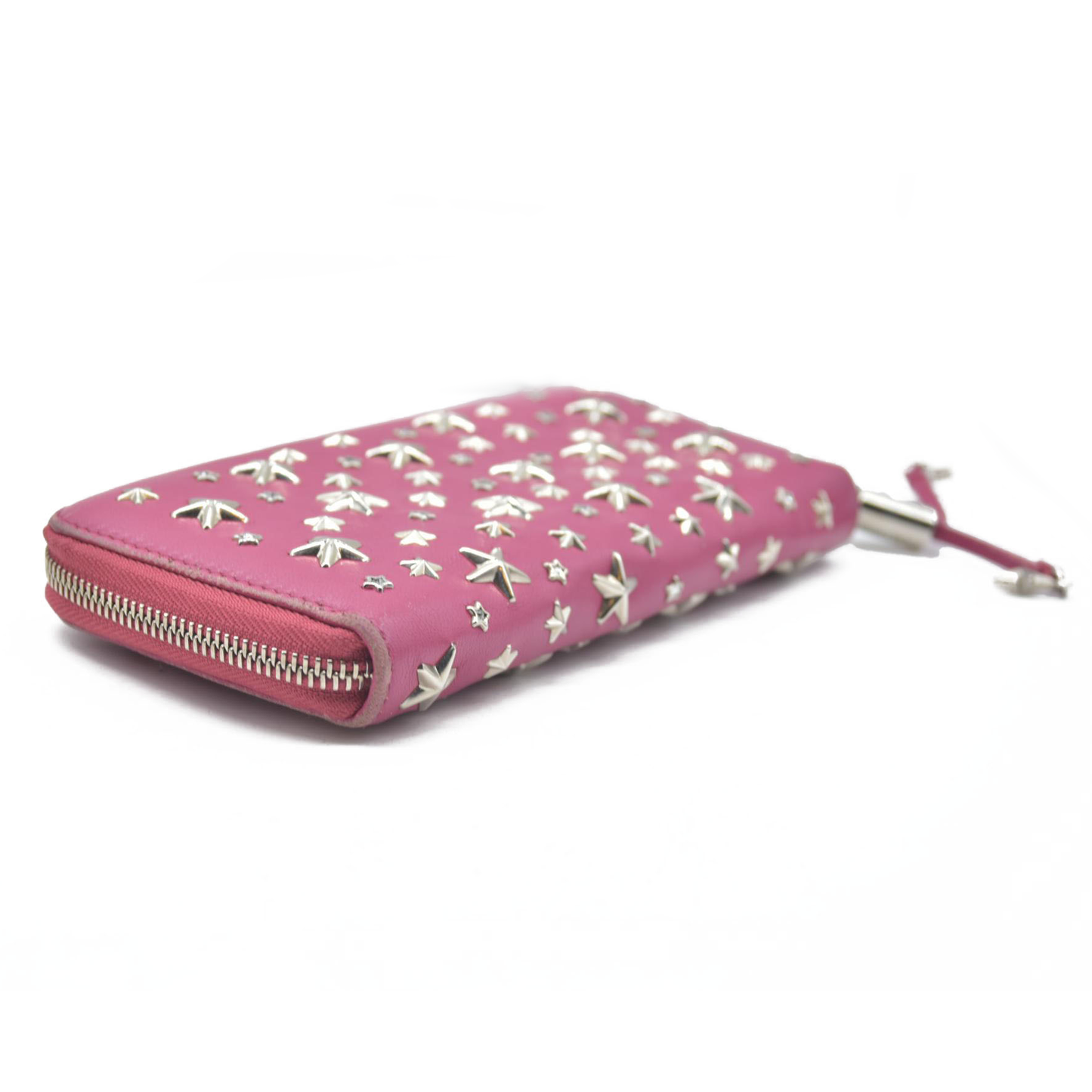 $825 Jimmy Choo Filipa Star-Studded Zip-Around Leather Wallet Pink