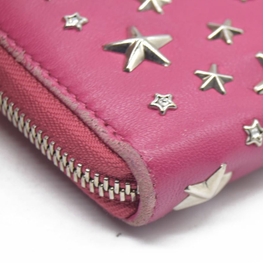 $825 Jimmy Choo Filipa Star-Studded Zip-Around Leather Wallet Pink