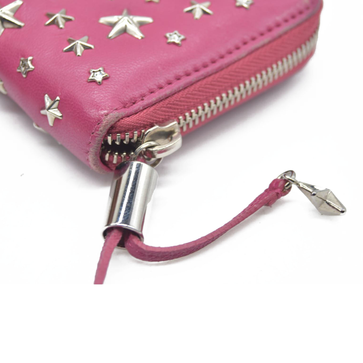 $825 Jimmy Choo Filipa Star-Studded Zip-Around Leather Wallet Pink