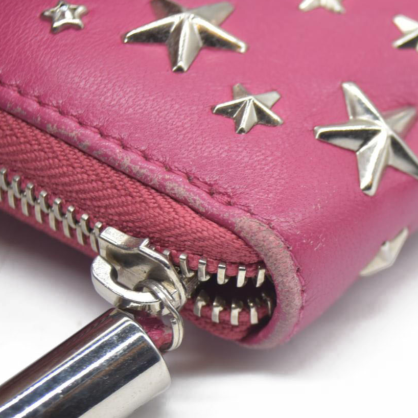 $825 Jimmy Choo Filipa Star-Studded Zip-Around Leather Wallet Pink
