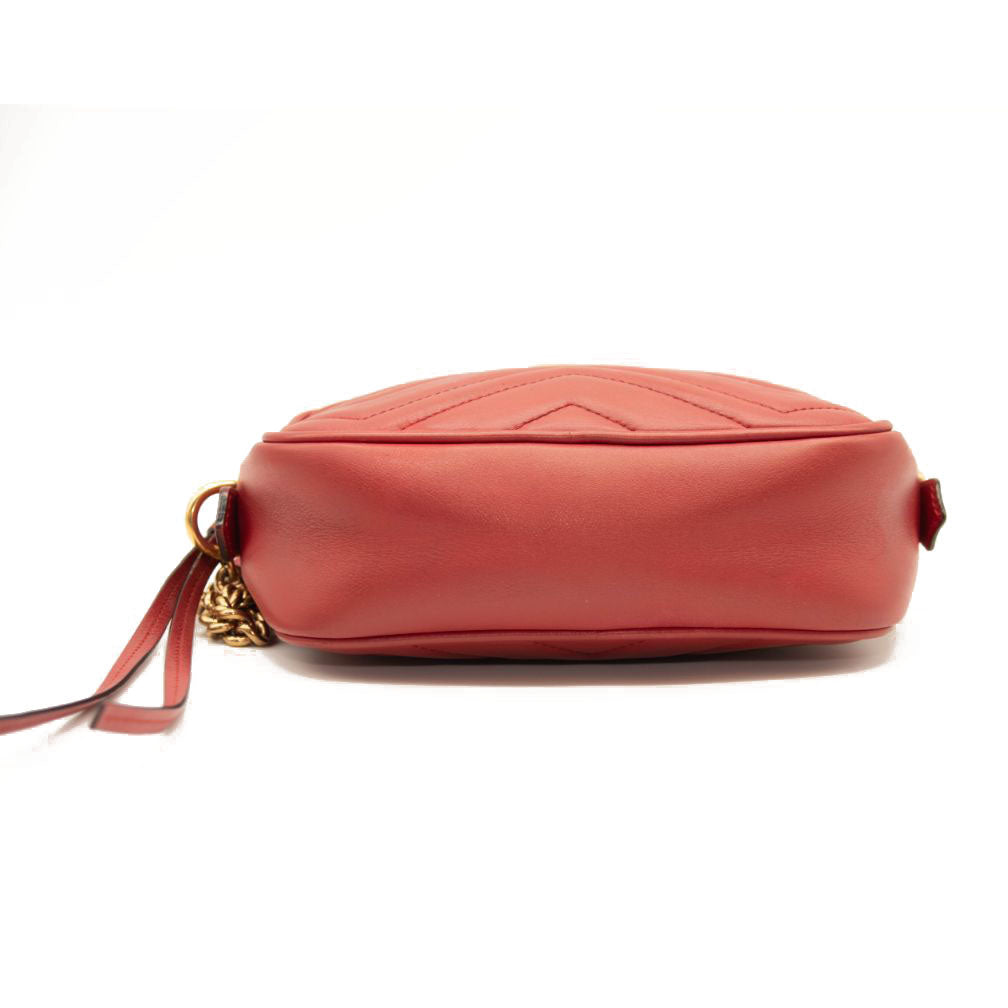 Gucci Calfskin Matelasse Mini GG Marmont Chain Shoulder Bag Hibiscus Red