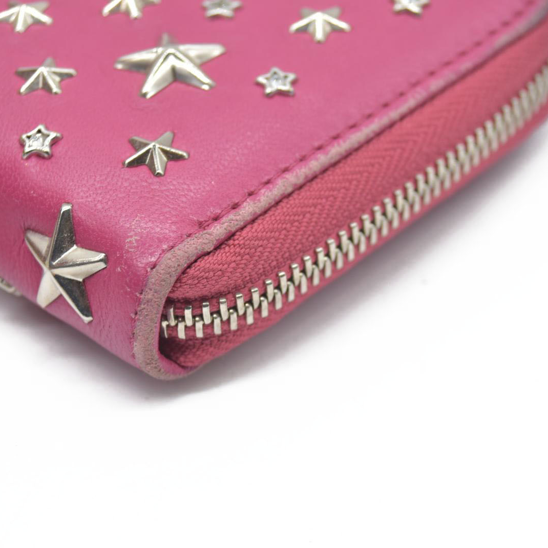 $825 Jimmy Choo Filipa Star-Studded Zip-Around Leather Wallet Pink