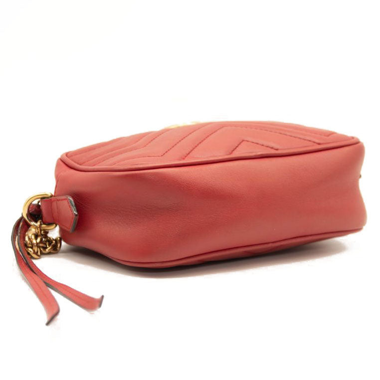 Gucci Calfskin Matelasse Mini GG Marmont Chain Shoulder Bag Hibiscus Red