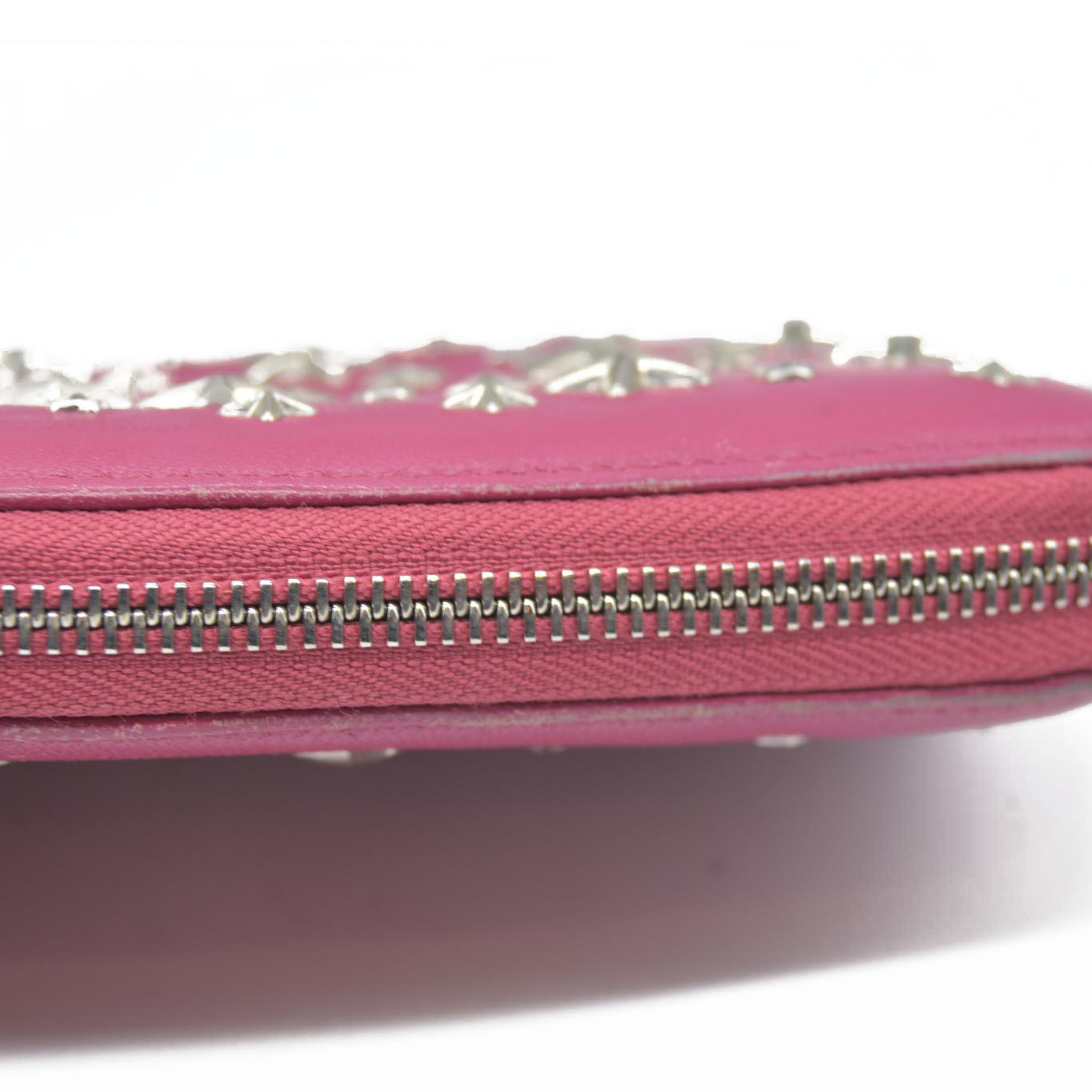 $825 Jimmy Choo Filipa Star-Studded Zip-Around Leather Wallet Pink