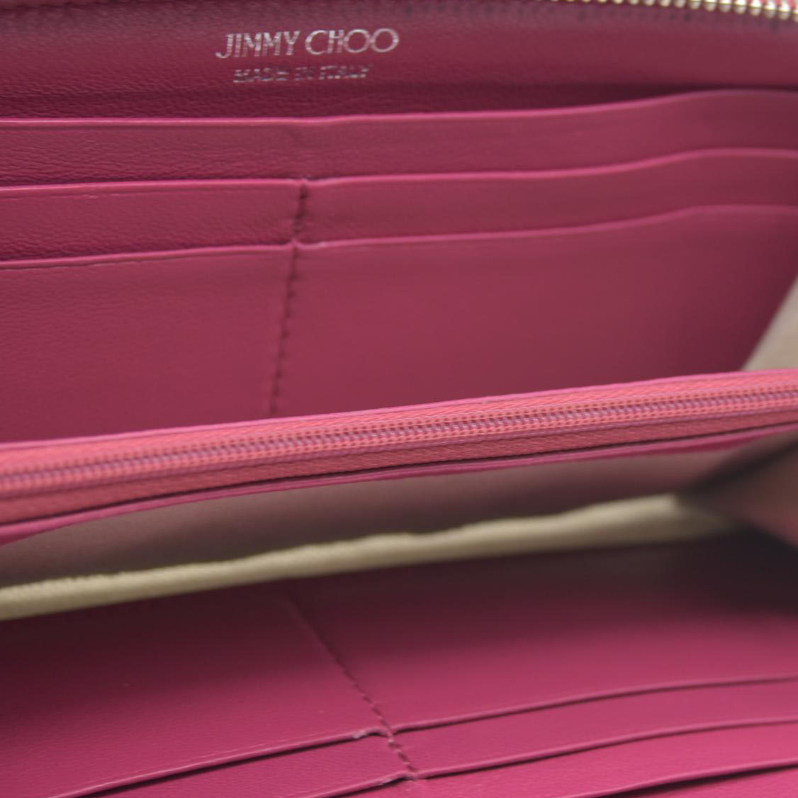 $825 Jimmy Choo Filipa Star-Studded Zip-Around Leather Wallet Pink
