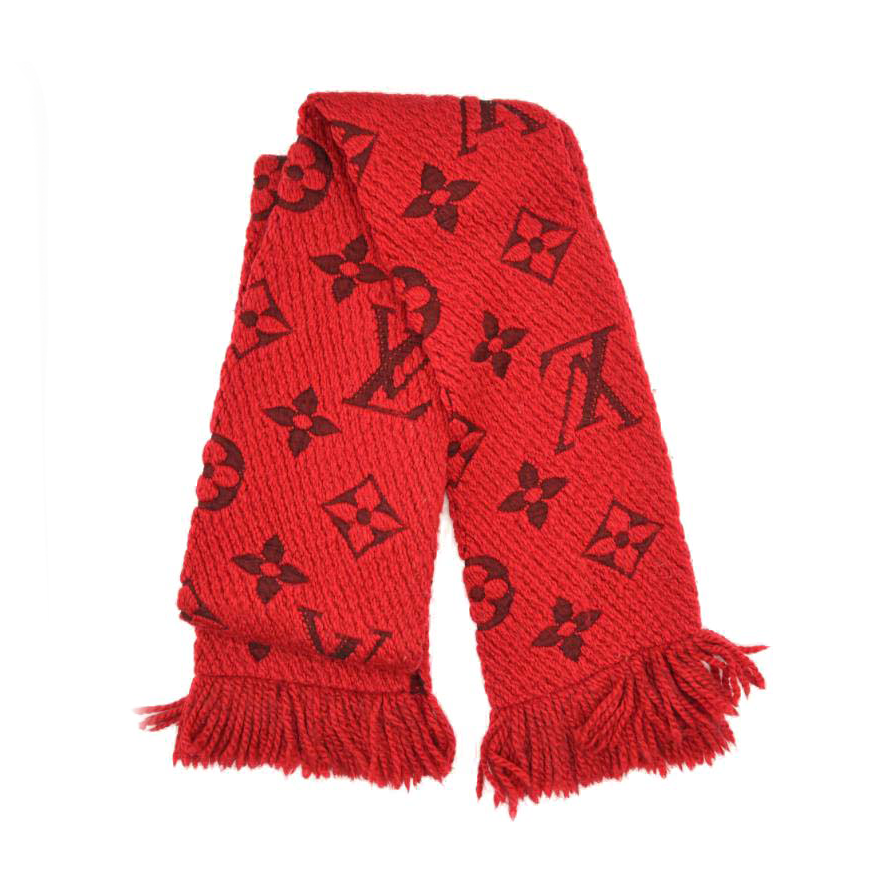 LOUIS VUITTON RED LOGOMANIA WOOL SCARF