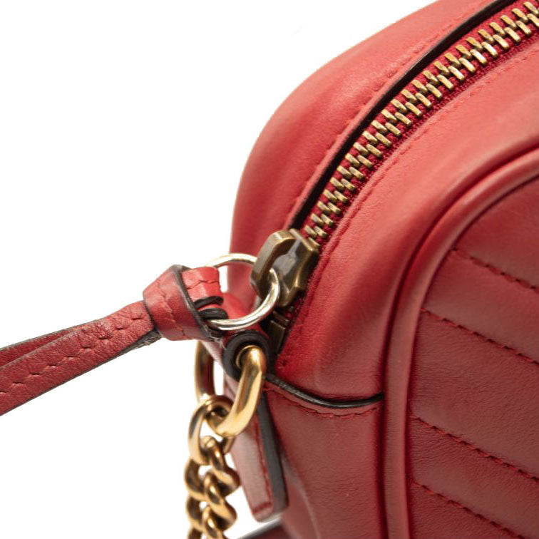 Gucci Calfskin Matelasse Mini GG Marmont Chain Shoulder Bag Hibiscus Red