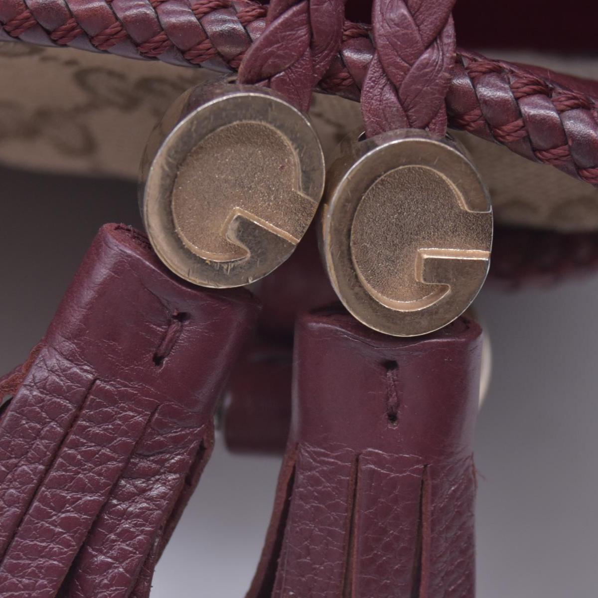 $1250 GUCCI GG Canvas Medium Marcie Tassel Tote Bag Beige Burgundy CONSIGNMENT 10021551