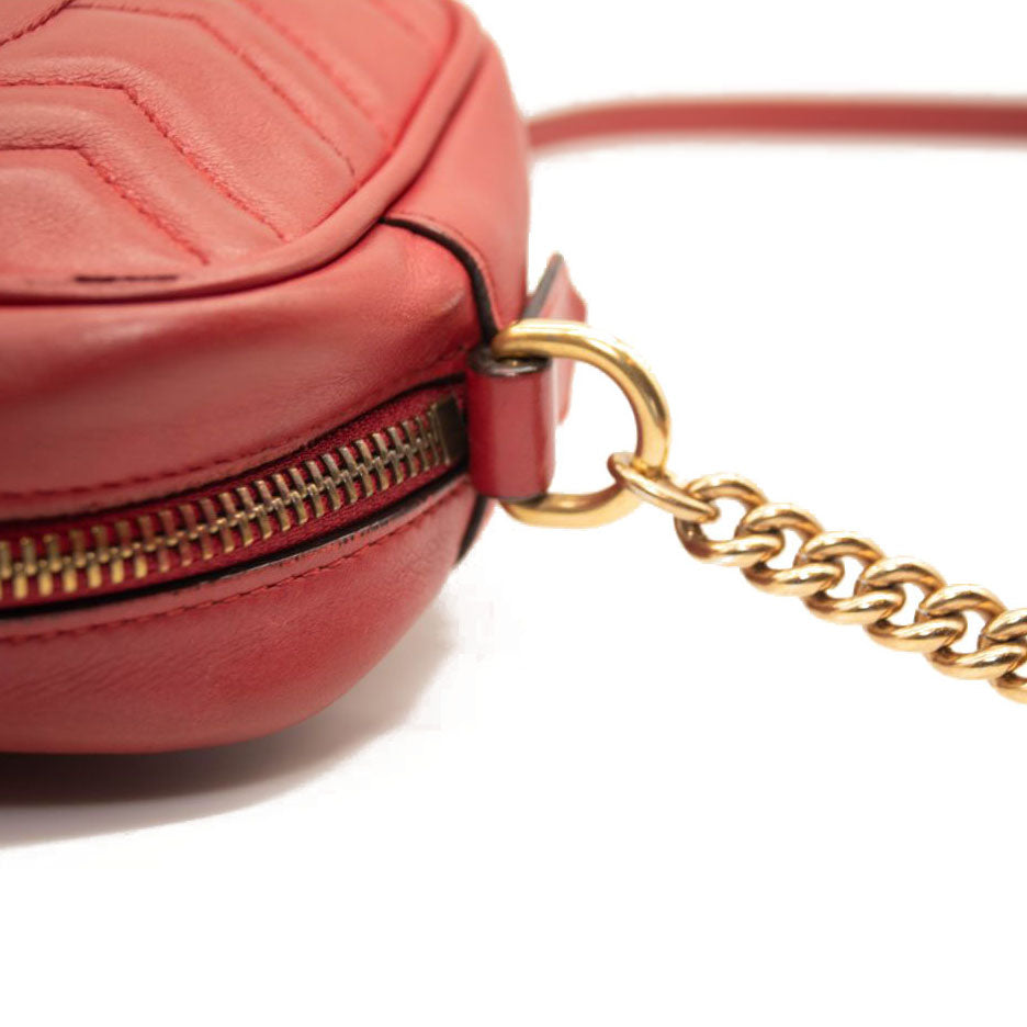 Gucci Calfskin Matelasse Mini GG Marmont Chain Shoulder Bag Hibiscus Red