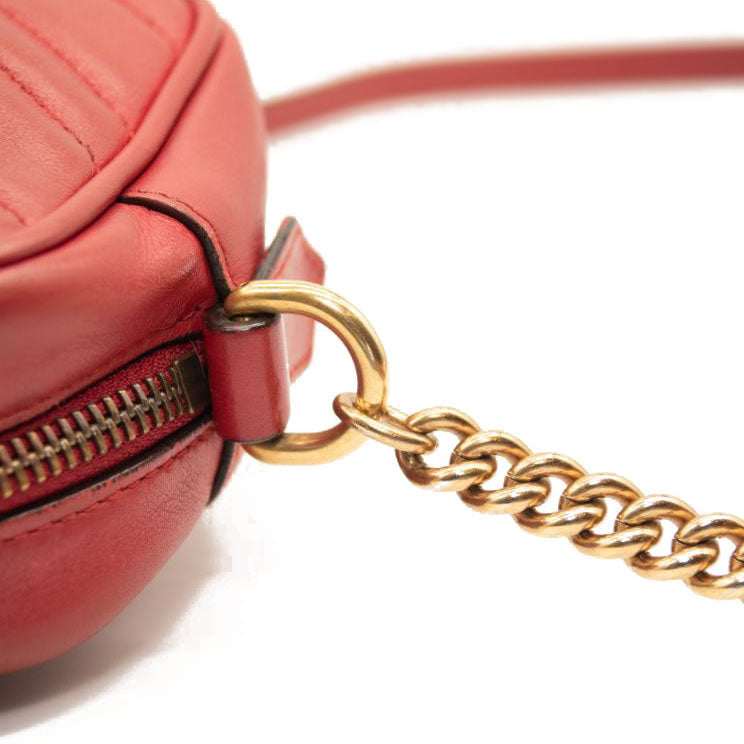 Gucci Calfskin Matelasse Mini GG Marmont Chain Shoulder Bag Hibiscus Red