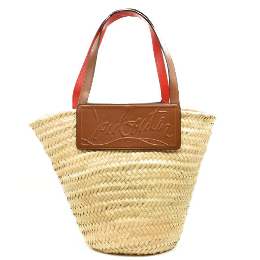 NEW $600 CHRISTIAN LOUBOUTIN Woven Straw Loubishore Tote Beige