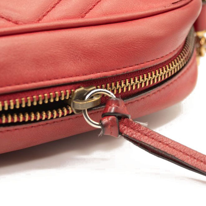 Gucci Calfskin Matelasse Mini GG Marmont Chain Shoulder Bag Hibiscus Red