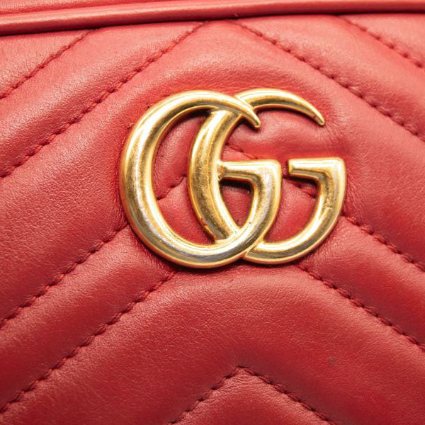 Gucci Calfskin Matelasse Mini GG Marmont Chain Shoulder Bag Hibiscus Red