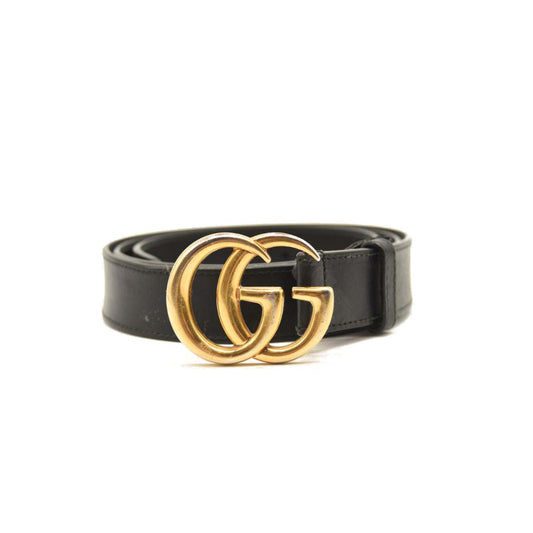 GUCCI Calfskin Double G 20mm Belt 100 40 Black