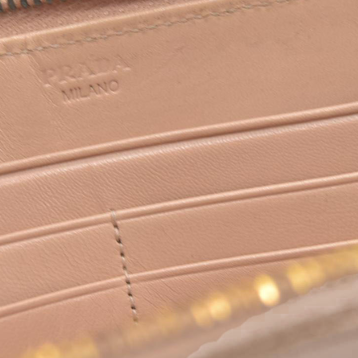 $925 PRADA Logo Ribbon Leather Long Bifold Wallet Light Pink