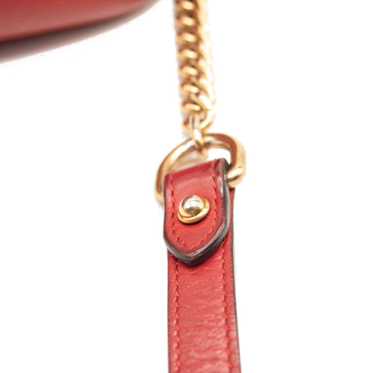 Gucci Calfskin Matelasse Mini GG Marmont Chain Shoulder Bag Hibiscus Red