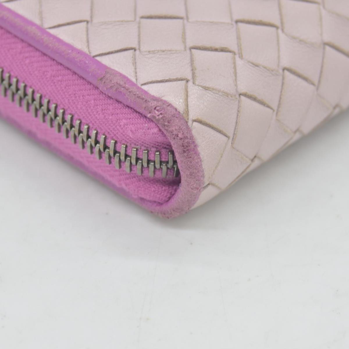$760 Bottega Veneta Nappa Intrecciato Zip Around Wallet Bicolor Purple Pink CONSIGNMENT