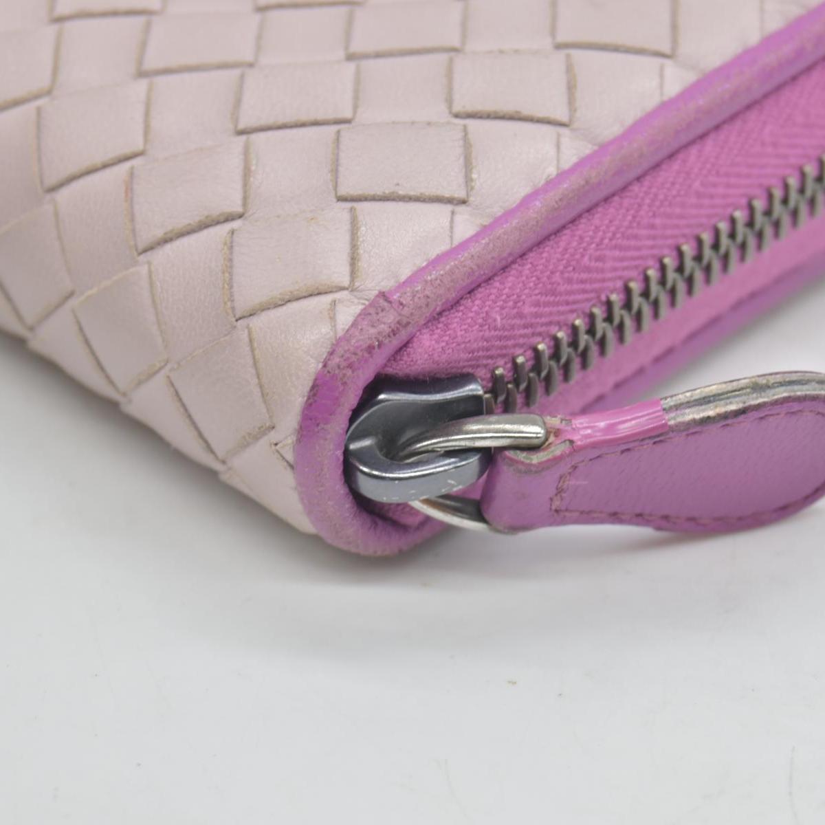 $760 Bottega Veneta Nappa Intrecciato Zip Around Wallet Bicolor Purple Pink CONSIGNMENT